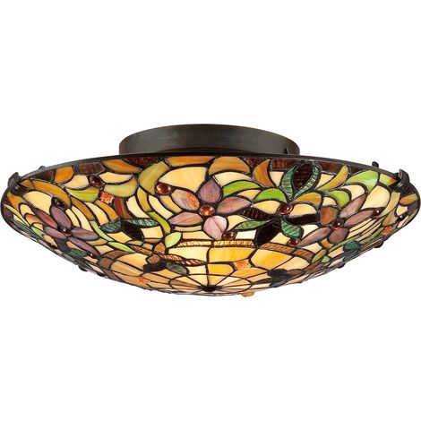 Elstead Kami - Plafoniera da incasso a 2 luci Tiffany vintage bronzo, attacco E27 (1/5)