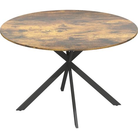 Table ronde 4 places style industriel avec plateau bois rustique, pieds croisés en acier réglables, pour salle à manger, cuisine et bureau  CHICFURN (1/5)