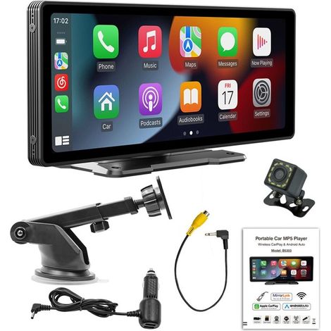 Dashcam da 10,26" con telecamera posteriore, CarPlay e Android Auto, controllo vocale Bluetooth, Wi-Fi 2.4G-5G, radio FM