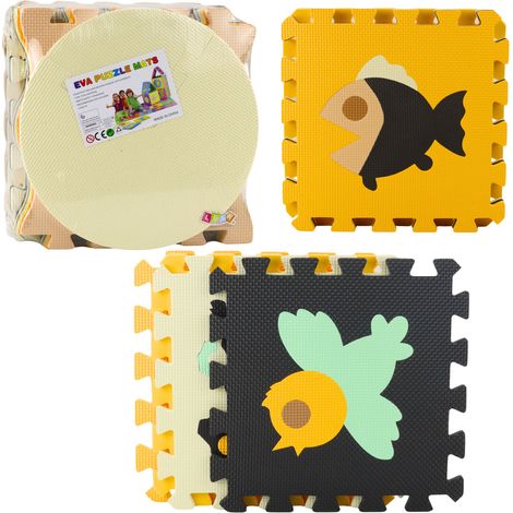 Tappetino educativo puzzle morbido in schiuma EVA con animali, marrone, 16 pezzi.