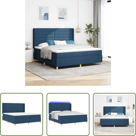 vidaXL Cama tipo Box Spring con tiras LED Azul 180 x 200 cm tela (1/5)