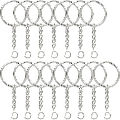 Lucchetto con chiave, 100 pezzi portachiavi divisi con catena, portachiavi divisi in metallo argentato con anello di giunzione aperto da 25 mm e connettore - crea il tuo portachiavi, argento