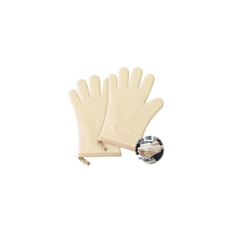 Lot de 2 gants de cuisine résistants à la chaleur avec doublure en coton et silicone épais pour avec imperméables et anti-soie, gants à cinq doigts pour la cuisson, le barbecue, le micro-ondes