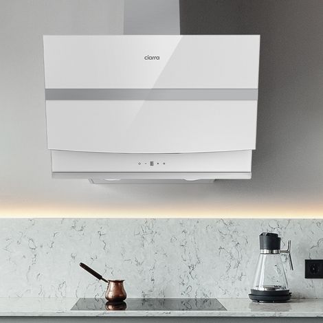 CIARRA Hotte Inclinée 60cm Hotte Décorative Murale 4 Vitesses Inclus Boost 650m3h Recyclage ou Evacuation Filtre au Charbon NON INCLUS (1/5)