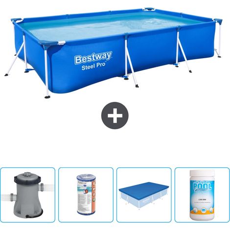 Piscine Bestway Rectangulaire Steel Pro - 300 x 201 x 66 cm - Bleue - Comprend des Accessoires CB51 (1/4)