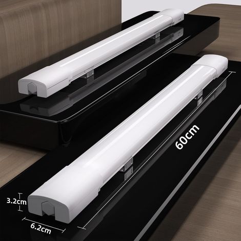 Modlicht-Lot de 4 Tube LED étanche Blanc 60cm 18W 2000LM 5000K,PC,IP65,110LM/W,Éco 70%,ultra-fin Réglette LED pour Garage Atelier Buanderie [Classe E]