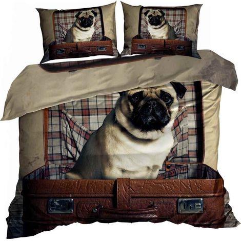 Juego de cama de satén de algodón 3D de 200x220 cm con diseño de perro pug (1/3)