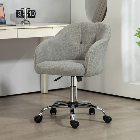 Chaise de bureau gris tissu Teddy hauteur ajustable pivotable avec basculement, chaise de coiffure (1/4)