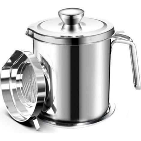 Ce pot-filtre à huile de 2 litres, équipé d'un filtre à mailles fines, d'un couvercle anti-poussière et d'un plateau antidérapant,