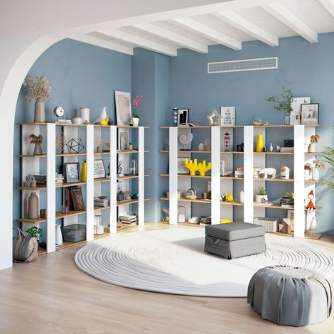 Pack 4 Estanterías Deia Color Blanco Artik Y Roble Nodi Estilo Moderno