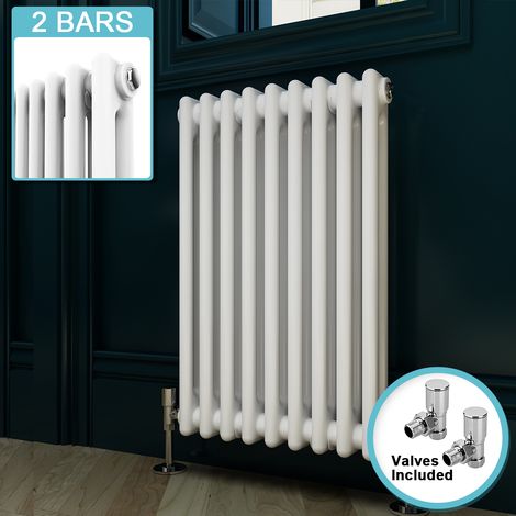 ELEGANT Traditional Horizontal Radiator White Double Radiator Central Heating Column Rads With Valves 600 x 420 mm (1/5)