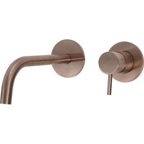 JTP Vos 2-Hole Wall Mounted Basin Mixer Tap with 200mm Slim Spout - Brushed Bronze (1/2)
