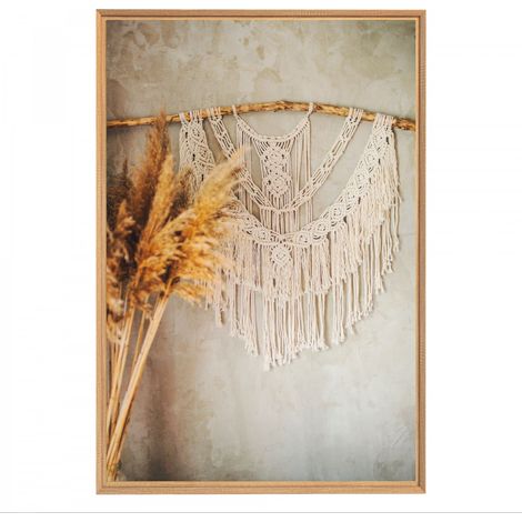 Tableau mural mat encadré pampa & macrame 65x97 cm - Tableau Mural Décoratif - Image Encadrée Imprimée en HD - Impression 65x97 cm sur Fibres de Bois FSC - Finition Mate - Fabriqué en France
