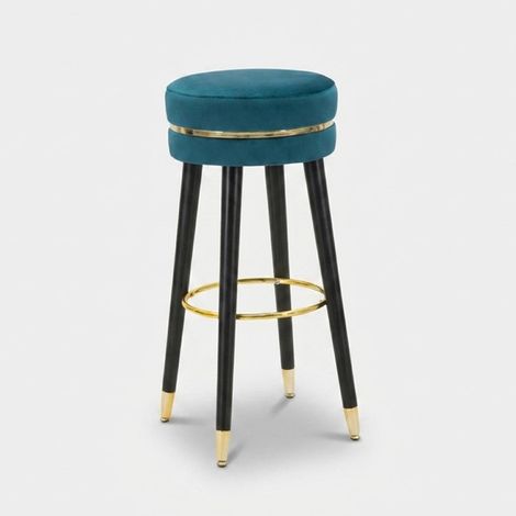 Taburete de bar tapizado en terciopelo y metal Paris Gold - Azul Marino (1/5)