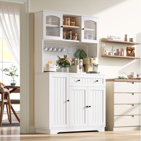 Credenza alta da cucina 103,5x40x180 cm in truciolare bianco salvaspazio - MEUBLIV (1/5)