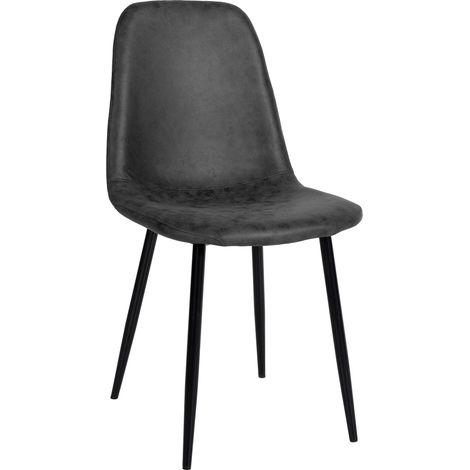 Chaise de salle à manger x1 design simple avec pieds en métal noir assise en PVC noir 100002078 (1/5)