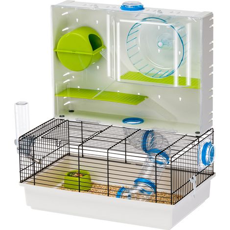 Ferplast – Cage modulable pour hamsters et souris – Aire de jeux verticale – Bac en plastique et grille en métal – Accessoires inclus : mangeoire, abreuvoir, étagères, échelles, roue