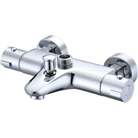Thermostatische Badarmatur mit 38°-Sicherheitsknopf, thermostatische Bad-Duscharmatur, thermostatische Badarmatur, Chrom, Messing (1/5)