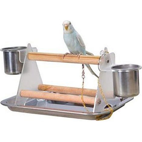 Hölzernes Papageien-Dreibeinstativ mit Futternapf, Vogelstange und Käfigzubehör (1/5)
