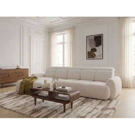 Bobochic – Canapé d'angle convertible électrique – Tissu chenille beige – 284x186cm – Largeur de couchage 128cm – Charge max 350kg