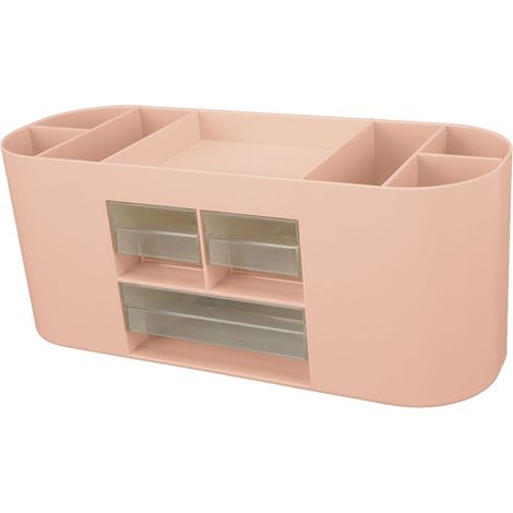 Porte-crayons avec tiroirs transparents, grande capacité, plusieurs compartiments, organisateur de rangement pour crayons en plastique rose pour bureau (1/5)