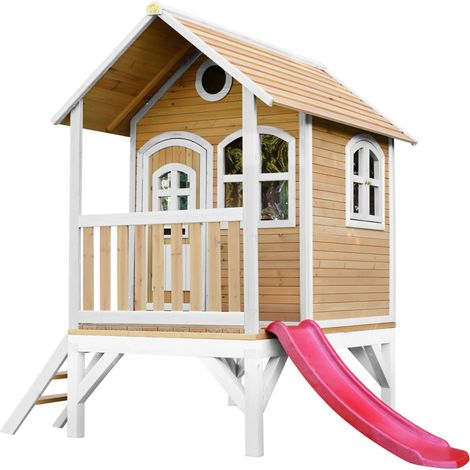 Axi Tom Maison Enfant Avec Toboggan Rouge  Aire De Jeux Pour L'Extérieur En Marron & Blanc  Maisonnette / Cabane De Jeu En Bois Fsc