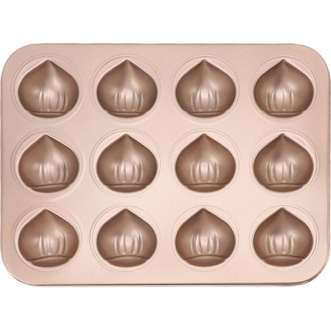 Moule Muffin Forme Châtaigne 12 Trous Anti Adhésif Acier Carbone – Nettoyage Facile Chocolat Puddings Desserts (1/5)