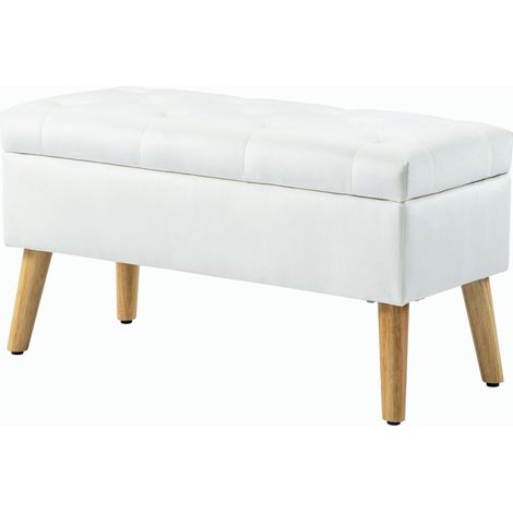 Sitzbank mit Stauraum, Polsterbank mit Deckel, Bettbank mit Samtoptik, für Flur Schlafzimmer Wohnzimmer, Gummiholz 102 x 35 x 43 cm Weiß (1/5)