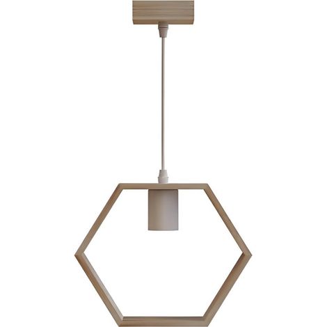 Suspension hexagonale bois clair, douille E27, style nordique, éclairage chaleureux pour maison (1/3)