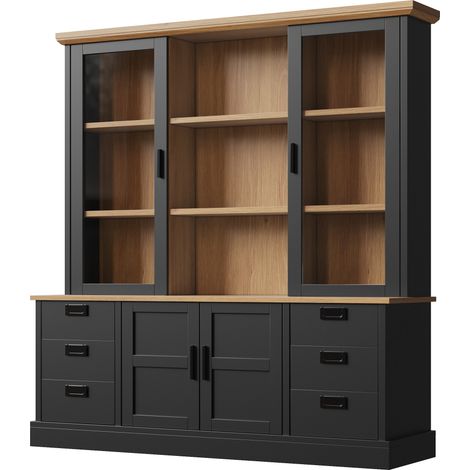 Credenza cucina alta con 6 cassetti, ante in vetro e protezione antiribaltamento, 140x185 cm (1/5)