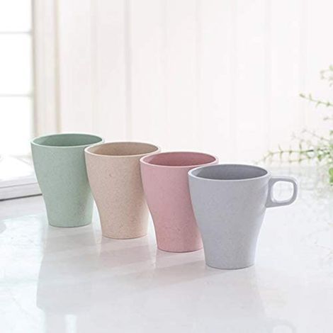 Tasse - Bambus 290 ml - Sans Melamine BPA Libre - Pour Café Thé Ou Eau - Idéal Camping Voyage Famille - Lot De 4 Vert Bleu Beige Rose (1/5)
