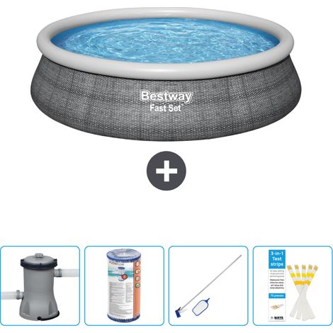Piscine gonflable ronde Bestway à réglage rapide - Imprimé rotin - 457 x 84 cm - Comprend des Accessoires CB58 (1/4)
