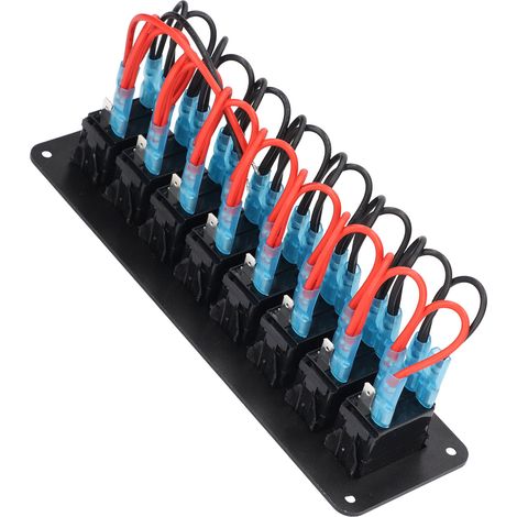 8-fach Wippschalterpanel mit blauer LED-Beleuchtung, wasserdicht, Überlastschutz, vorverdrahtet, für Auto, Wohnmobil, Boot, Schiff (1/5)