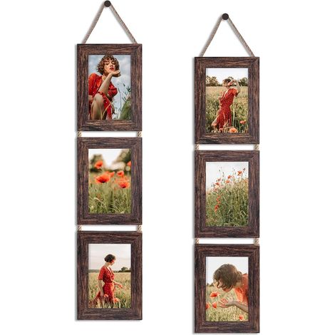 Cadre Pêle-Mêle 10x15cm Brun pour 6 Photos, Cadres Corde Suspendu (1/5)