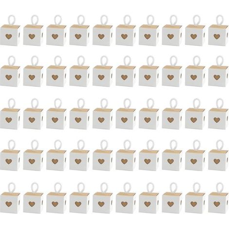 50 kleine Geschenkboxen für Hochzeiten und Partys – Herzförmige Pralinenschachteln aus weißem Kraftpapier (1/5)