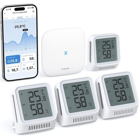 Thermomètre Hygromètre Intérieur Connecté, Capteur avec Écran LCD, Contrôle de la Température et de l’Humidité à Distance, STH0A41