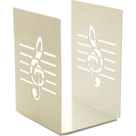 Paire de serre-livres créatifs en métal massif en forme de notes de musique, pour enfants, mélomanes et décoration de la maison ou du bureau (blanc). (1/5)