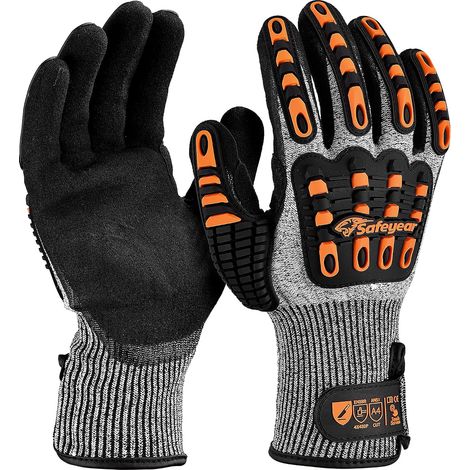 Gants de travail résistants aux coupures avec revêtement en sable nitrile avec protection contre les chocs en TPR, jaunes, antidérapants, anti-vibrations, avec écran tactile, taille (1/5)