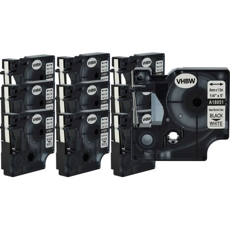 vhbw 10x Label Tape compatible with Dymo RhinoPro 6000, 5000, 3000 Label Printer, Black on White, Heat Shrink Tape, 6 mm (1/4)