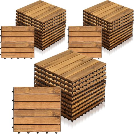 SWANEW Piastrella in legno di acacia 30 x 30 Piastrelle a incastro Piastrelle per balconi Piastrelle per terrazze Piastrelle in legno per terrazze Sistema a incastro Per esterni 88x