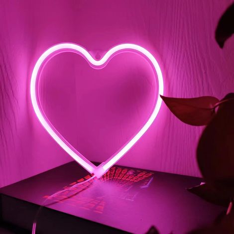 Panneau Néon Cœur - 1 Pièce - Plastique Et LED - Lumière Rose USB Ou Piles - Décoration Chambre Mariage Saint-Valentin - 19,8x20,8cm (1/5)
