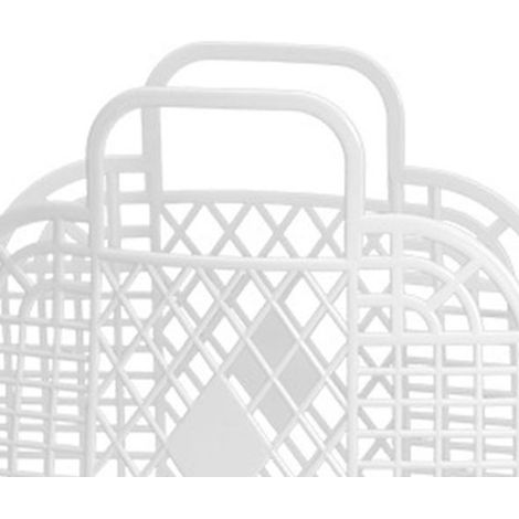 Panier en plastique ajouré petit modèle 2011 blanc, pliable et portable, pour courses, rangement, linge, accrochage mural, dimension 250x110x220 mm. (1/3)