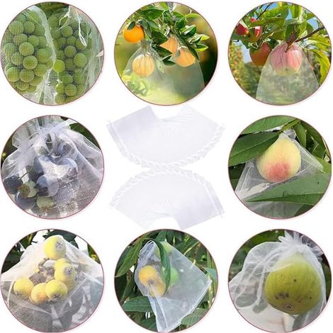 Lot de 100 pour fruits avec cordon de serrage, filet de protection des plantes de jardin, pour fruits,prunes, anti-insectes et oiseaux (1/5)