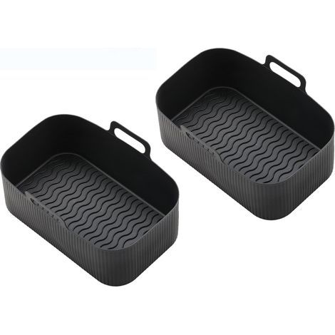 Juego de 2 bandejas de silicona para freidora de aire, color negro. (1/5)