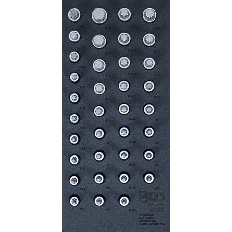 BGS Inserto per carrello officina 1/3: Set inserti per punte Attacco quadro interno 12,5 mm (1/2") Esagono incassato, profilo a T (per Torx), Multidentato interno (per XZN), profilo a c (1/2)