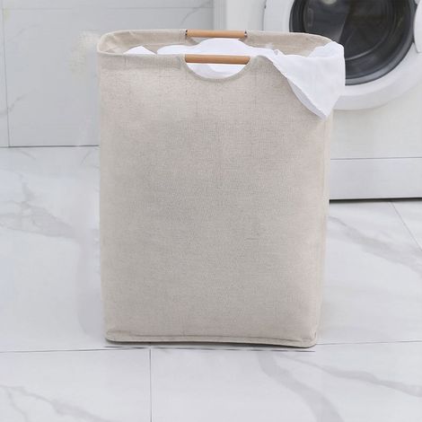 Panier À Linge Roulant Pliable - Toile De Jute Et Lin - Poignées Allongées - 40x27x54 Cm - 1 Pièce (1/5)