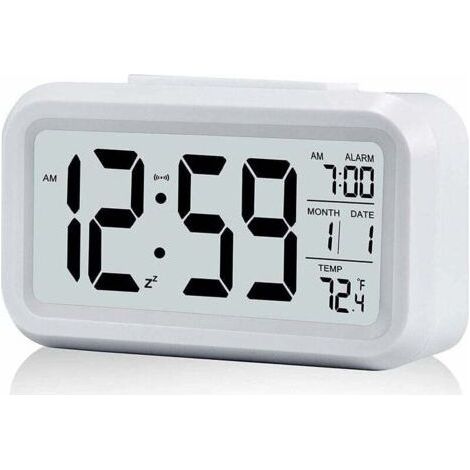 Digitaler Wecker, geräuschloser, batteriebetriebener digitaler Wecker, geeignet für Kinder und Erwachsene, großes LED-Display, Temperaturanzeige, Kalender (weiß). (1/4)