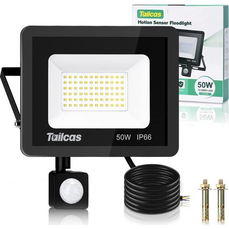 1 Projecteur Led Detecteur Mouvement 50W 4500LM IP66 Etanche Eclairage Exterieur Jardin Garage Patio