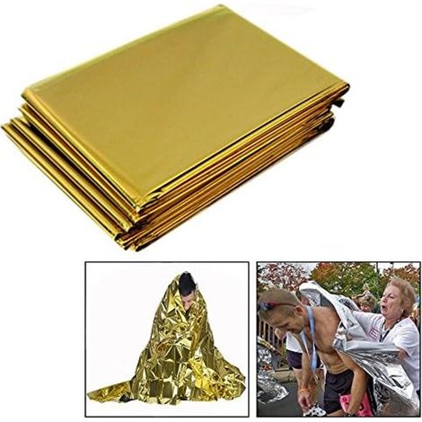 10 Pcs couverture d'urgence, Couvertures Thermiques Survie Couverture de Sauvetage Couverture Soleil pour Camping, Randonnée, Premiers Soins (1/2)