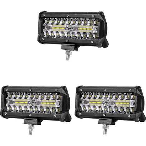 Barres lumineuses LED combinées 3 x 7 pouces 120 W, faisceau concentré et large, pour le travail, la conduite tout-terrain, les bateaux, les voitures, les tracteurs, les camions, les 4x4, les SUV et l (1/5)